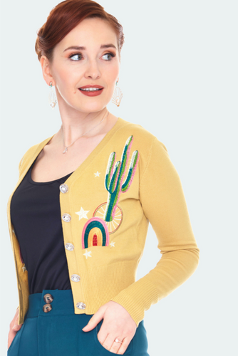 Voodoo Vixen Tina Cactus Rainbow Cardigan Mustard
